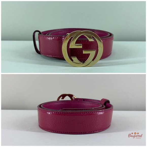 Authentic GUCCI Pink Rose Coated Calfskin Leather GG Interlocking Belt 75/30 - Picture 3 of 13
